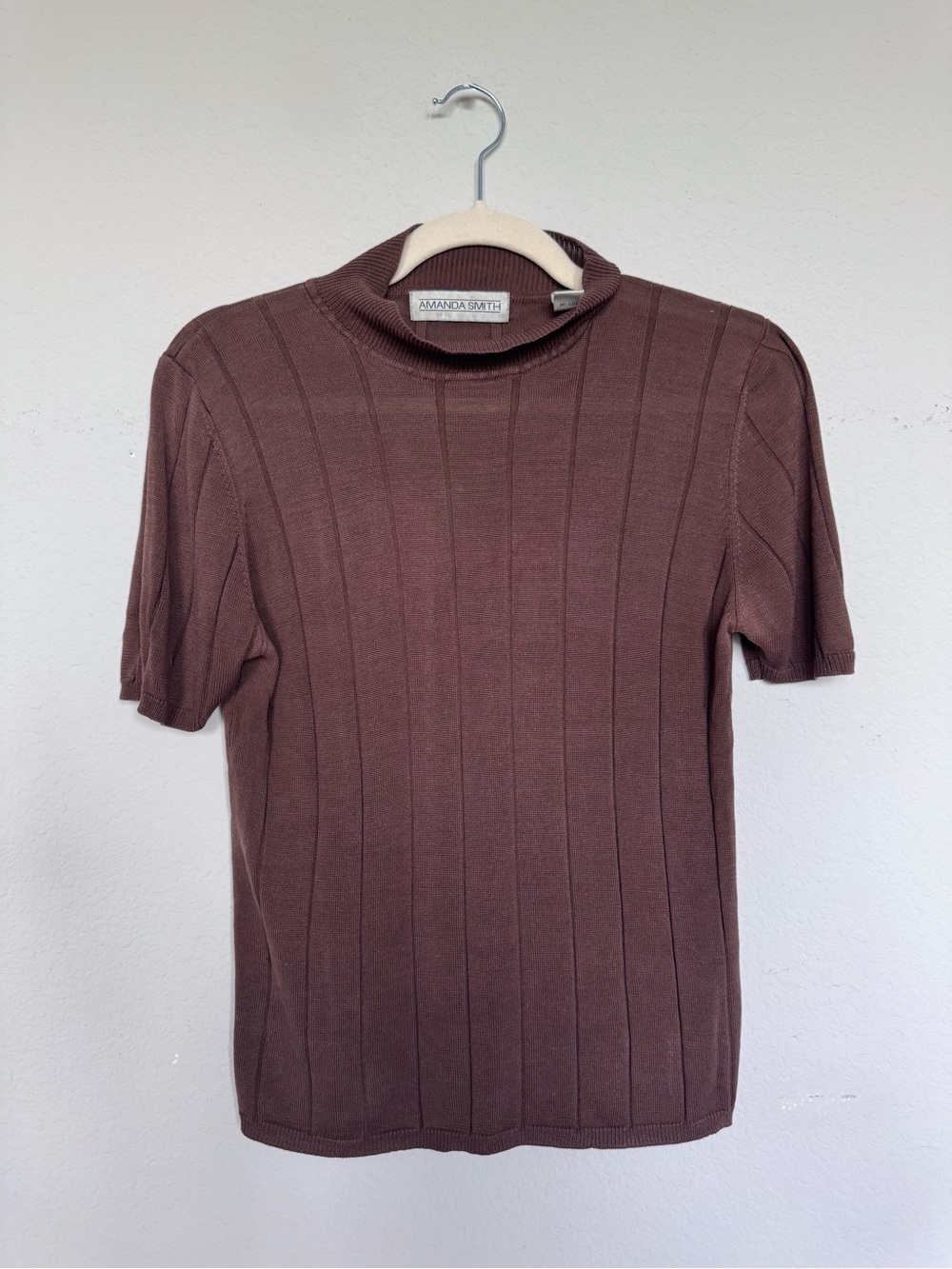 90s Vintage Amanda Smith 75% Silk Short Sleeve Mock Neck Ribbed Sweater Medium